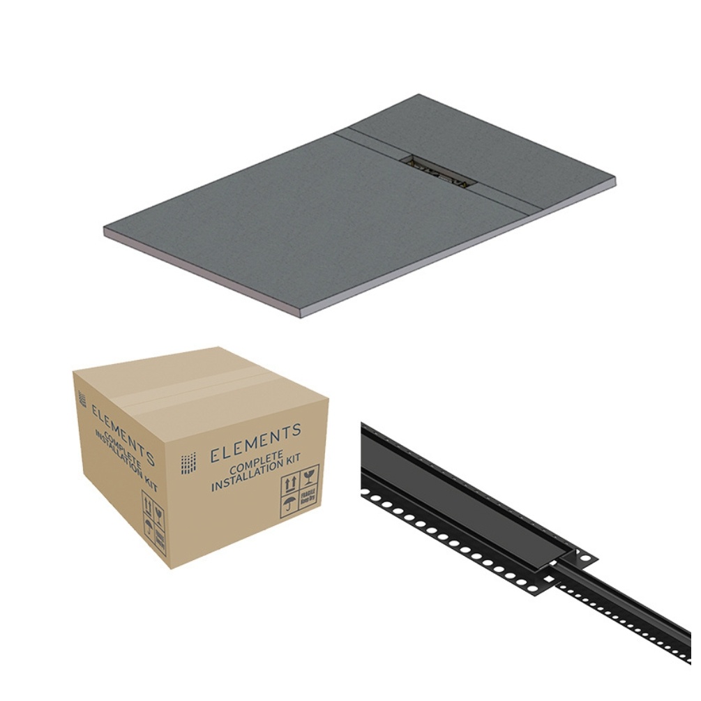 Cut out image of the Abacus Elements Linear Uno 1200mm x 900mm Matt Black End Drain Wetroom Former Kit